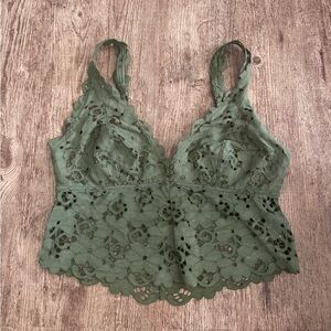 Aerie Green Lace Long Lined Bralette Size Small